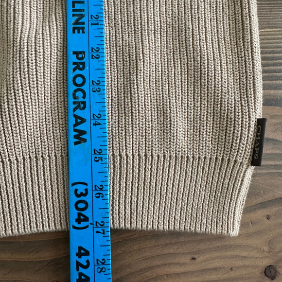 Chaps Mens Beige Cotton Knit Cardigan Sweater Zip up Size L Elbow Patches - Picture 9 of 9